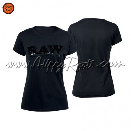 T-shirt RAW Preta Mulher Gola Redonda Logo Preto