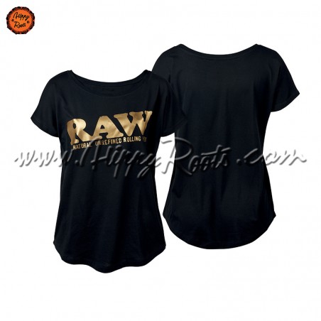 T-shirt RAW Preta Mulher Loose Fit Logo Dourado