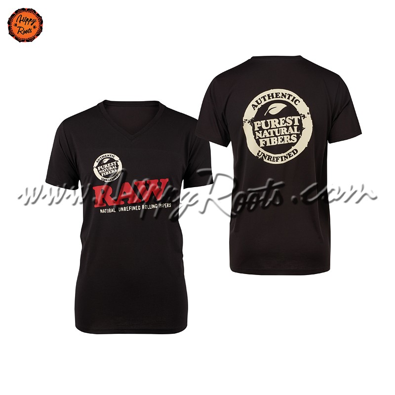 T-shirt RAW Preta Homem Gola em V Logo Duplo